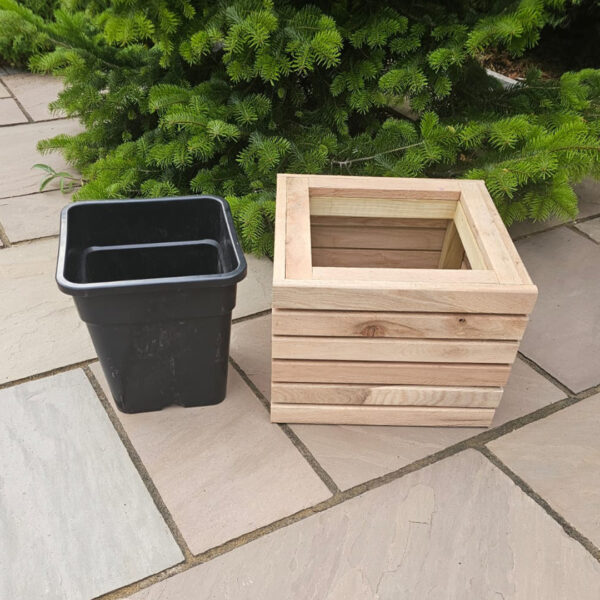 Premium Slatted Square Oak Planter - Image 3