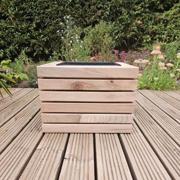 Premium Slatted Square Oak Planter - Image 2